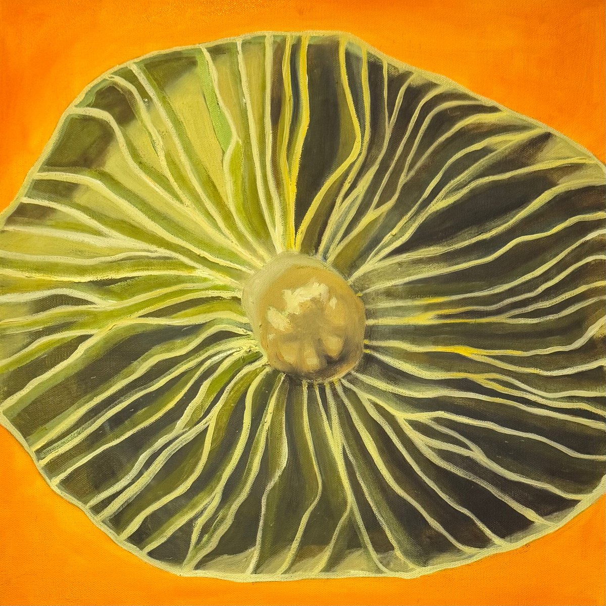 Impressionistic Botanical Oil Painting By Chao Wang, 18 X 18, Fungi#004, Original Artwork