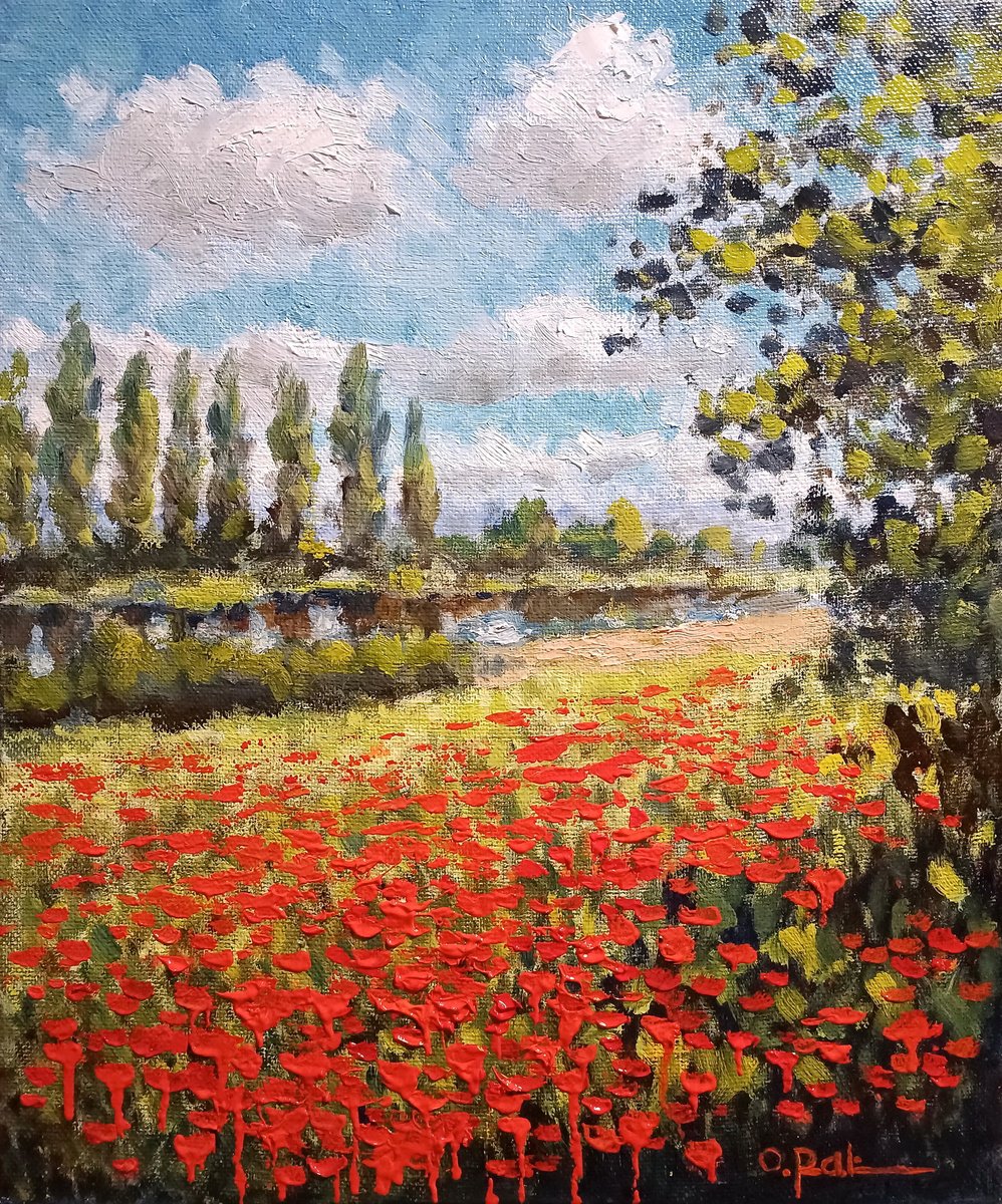 Impressionistic Landscape Oil Painting By Oleh Rak, 20 X 24", Poppy Field Of Ukraine, Original Artwork
