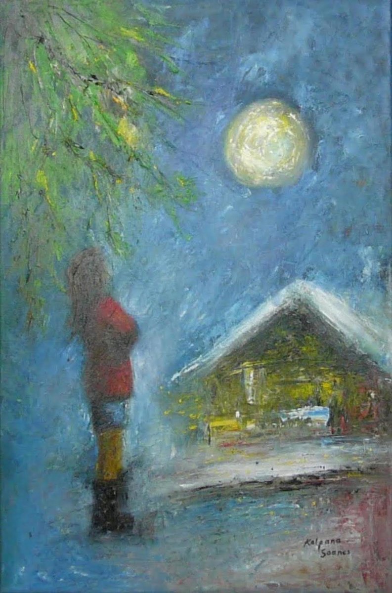 Impressionistic Portrait Oil Painting By Kalpana Soanes, 16 X 24", Moonlight Wish Ii, Original Artwork