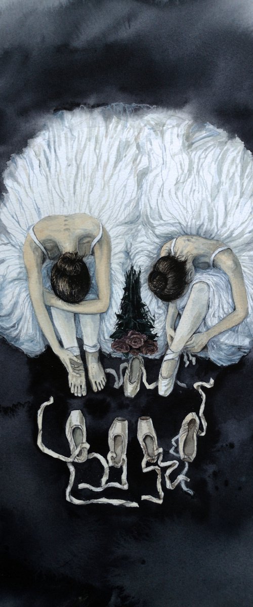 Ballerinas #2  - Optical Illus by Olga Beliaeva Watercolour