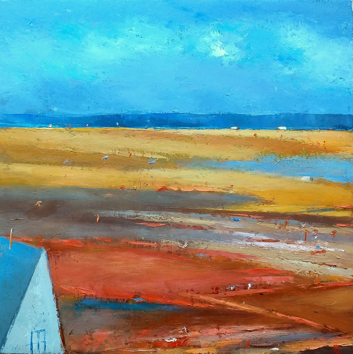 Abstract Landscape Oil Painting By Kestutis Jauniskis, 12 X 12", Landscape 12, Original Artwork