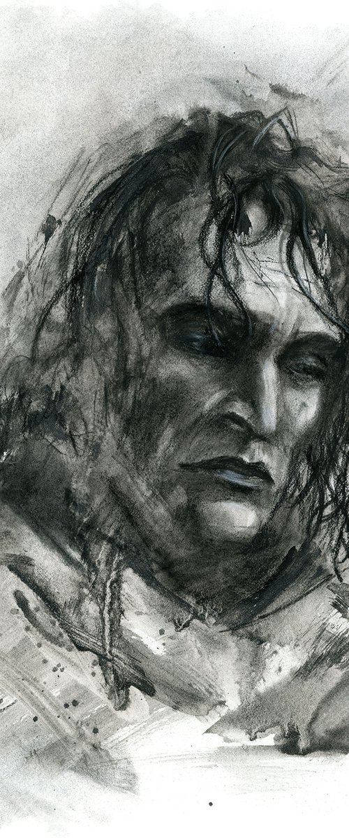 The broken man - Charcoal drawing by Olga Tchefranov (Shefranov)