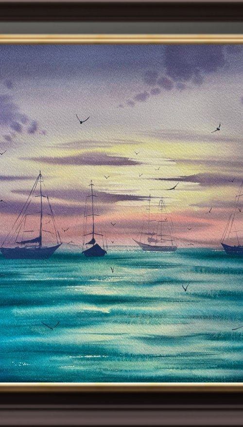 Moon Moonlight Sea Yachts by Yuliia Sharapova