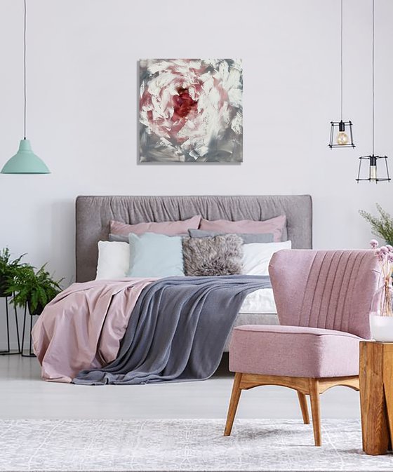 Texture white peony. Getle impasto peony painting.