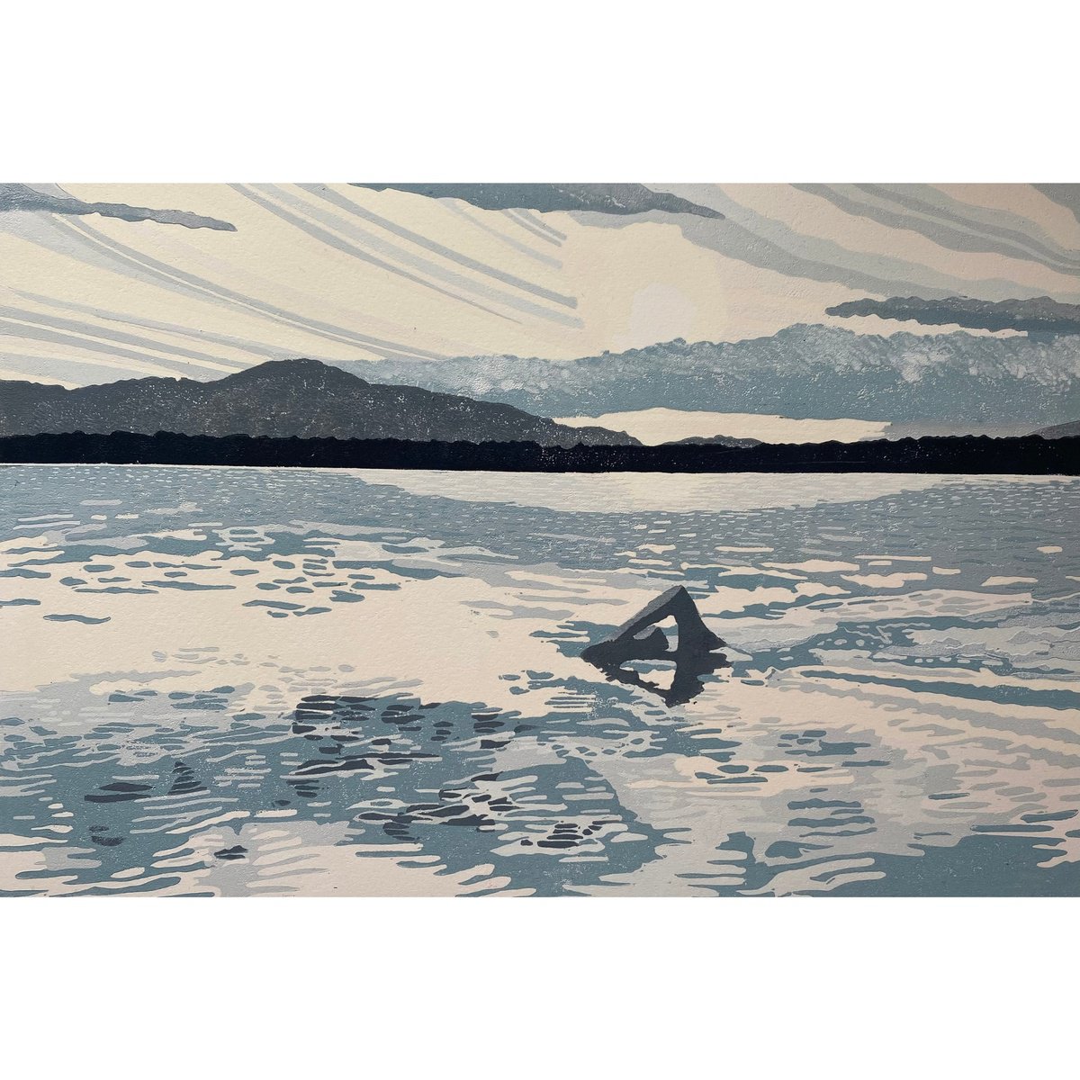 Impressionistic Landscape Linocut By Joanne Spencer, 12 X 8, A Moment Of Bliss, Original Artwork