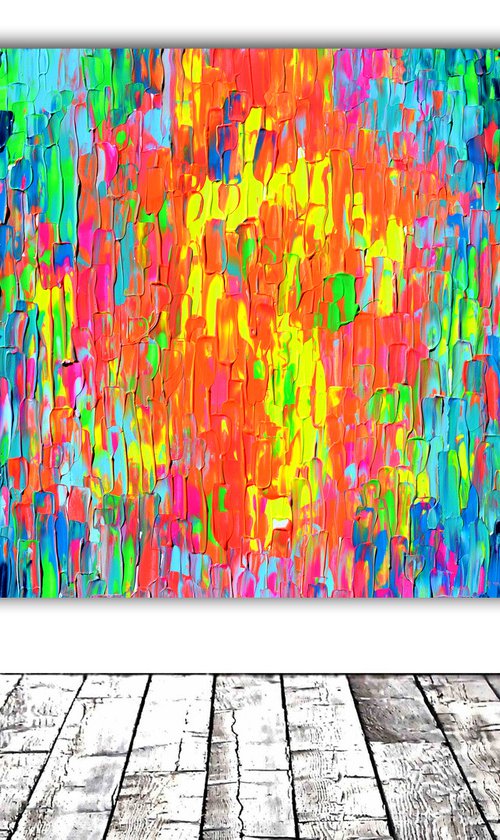 55x31.5'' Large Ready to Hang Abstract Painting - XXXL Huge Colourful Modern Abstract Big Painting, Large Colorful Painting - Ready to Hang, Hotel and Restaurant Wall Decoration, Happy Gypsy Dance 1 by Soos Tiberiu