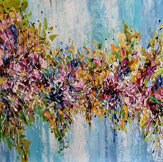 Fall Flowers - Textured Abstract Floral Painting on Canvas, Palette Knife Art