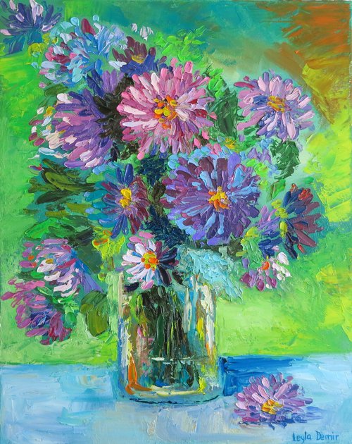 Purple chrysanthemums by Leyla Demir