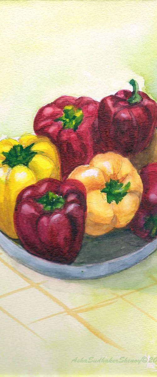 Still life with Seven Bell Peppers by Asha Shenoy