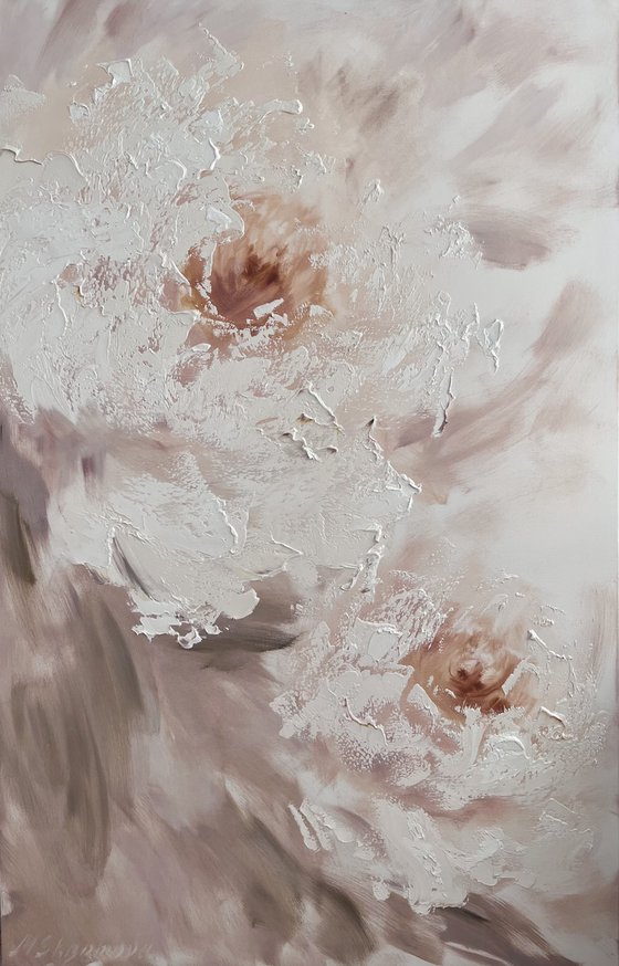 Beige modern flower painting. SILENCE