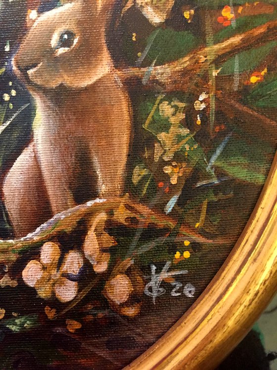 The rabbit nest - original acrylic on canvas 33 x 27 cm / 13 x 10.6 inches  framed