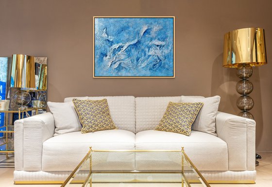 SEAFOAM BEAUTY. Large Abstract Blue White Textured Painting