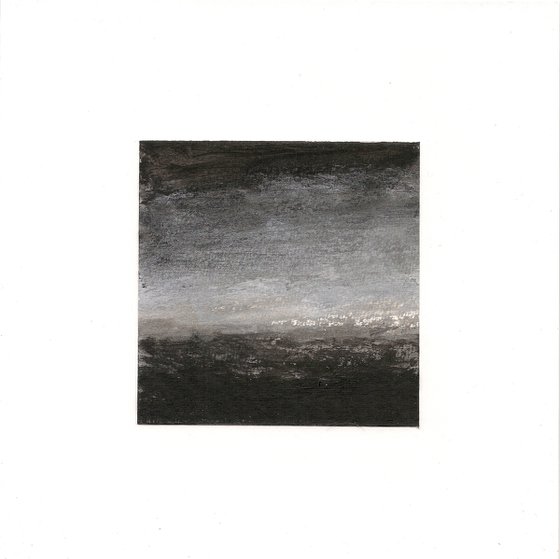 Horizon n°2 - Atmospheric landscape in grey, black and white - Miniature - Ready to frame