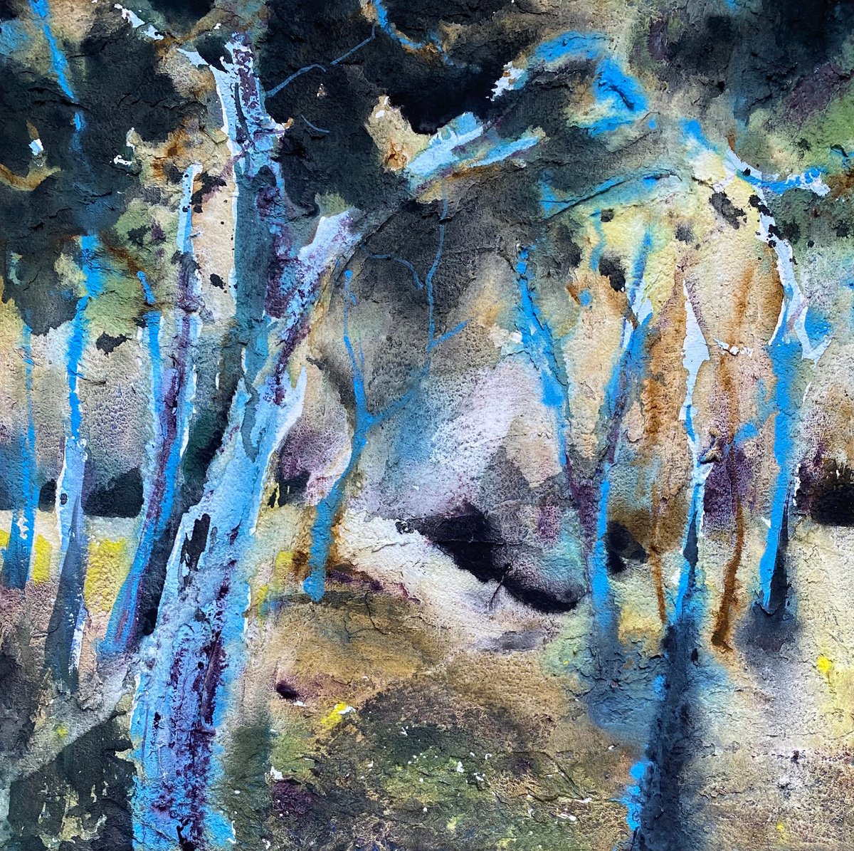 Blue forest - watercolor on board by Anna Boginskaia