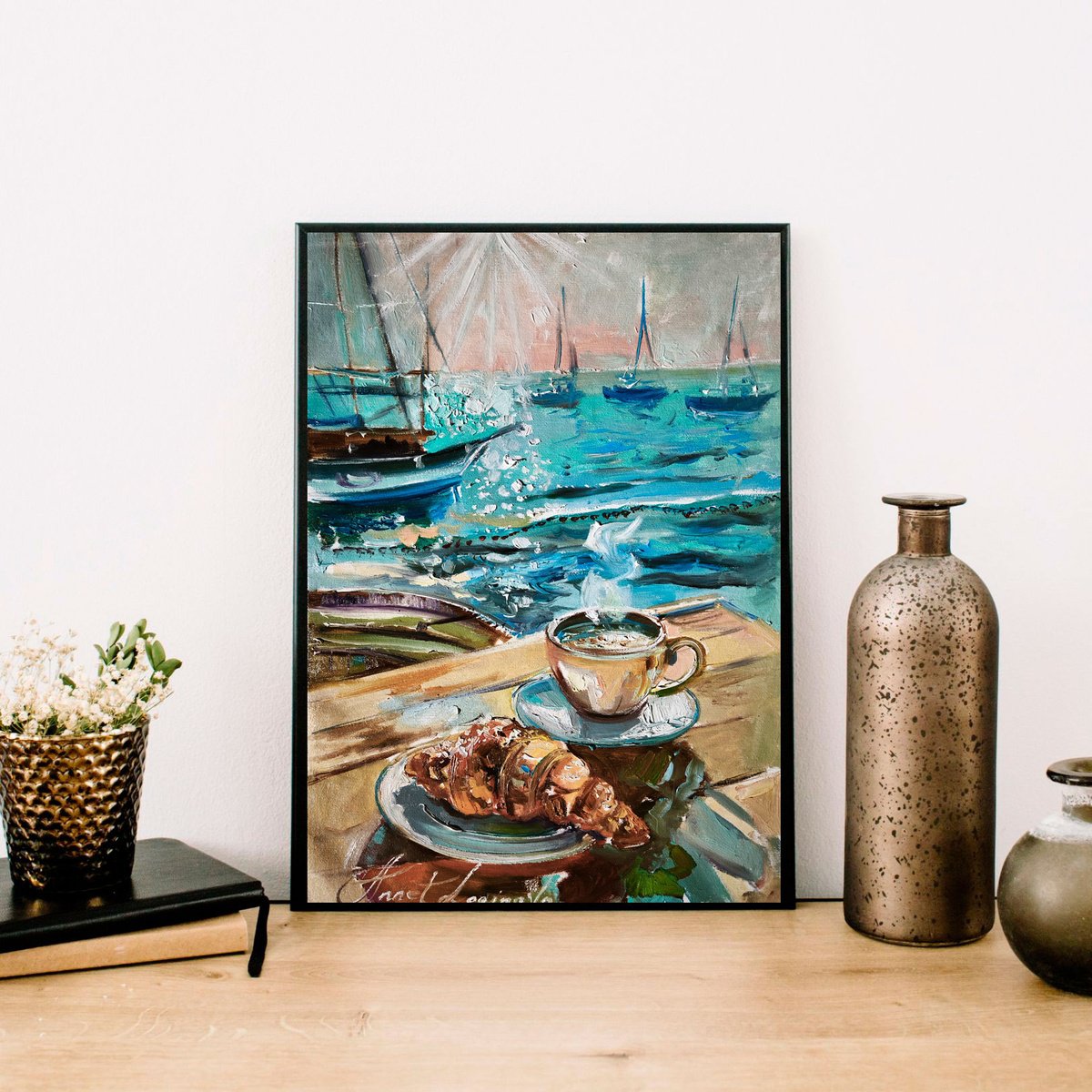 Impressionistic Landscape Oil Painting By Annet Loginova, 13 X 20, Morning On The Riviera, Original Artwork