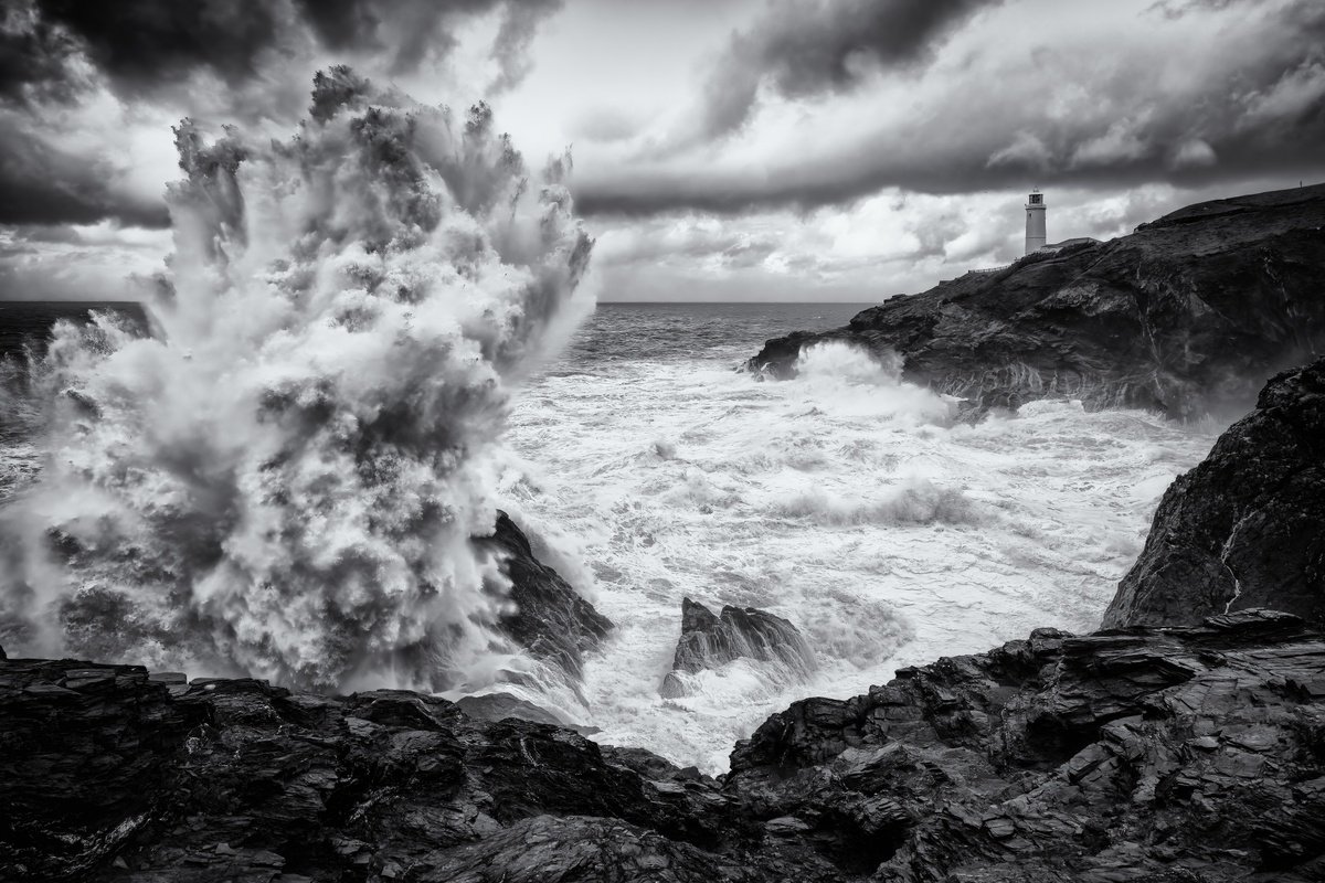 Landscape Photograph By Paul Nash, 24 X 16", Wave At Trevose Lighthouse, Original Artwork