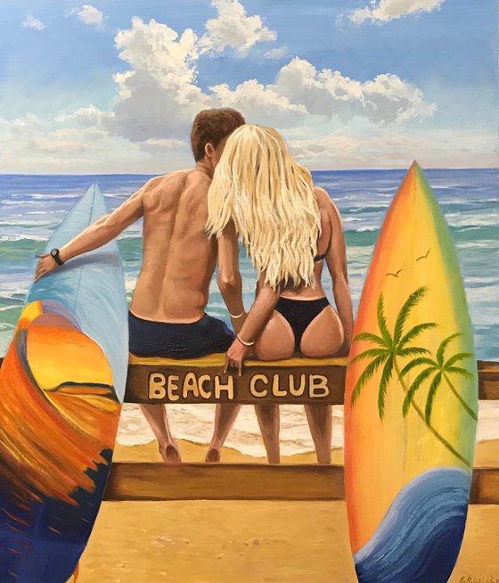 Original oil painting "Surfing" -  60x70 cm (2022)