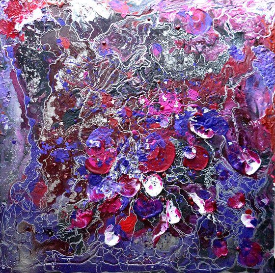 Rose soul - 100x100 cm Large abstract painting. Burgundy lilac wall art