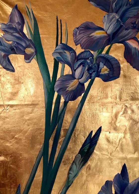 Blue Iris on Golden Canvas
