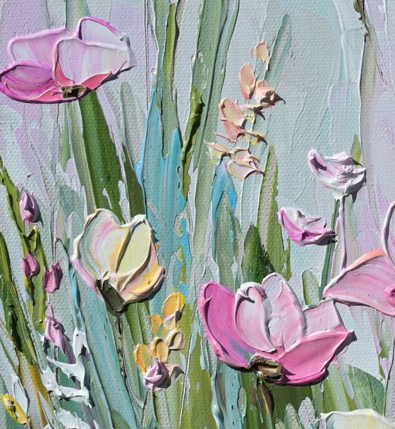 Pink Haze - Flower Field Painting