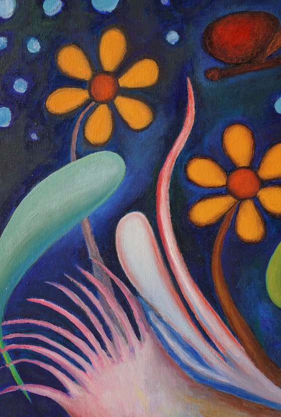 Tre fiori con farfalla