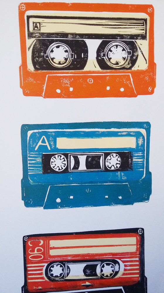 Linocut cassette tapes #64