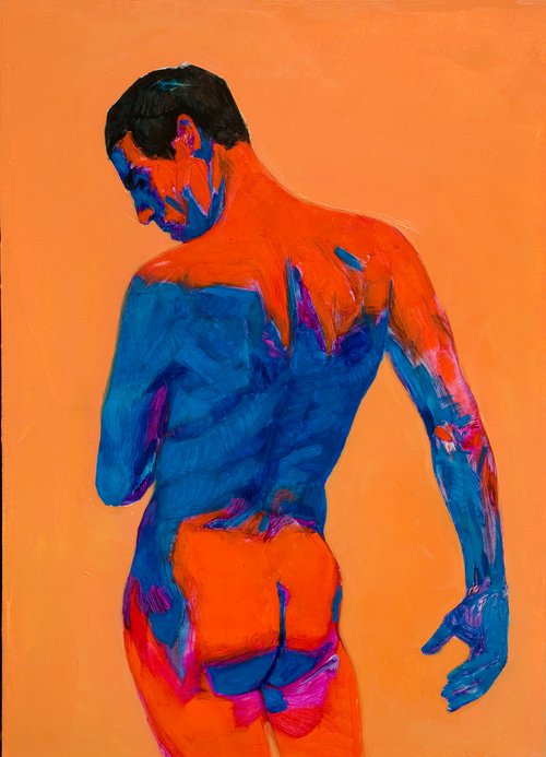 modern portrait of a man in pop colors orange blue and red by Olivier Payeur