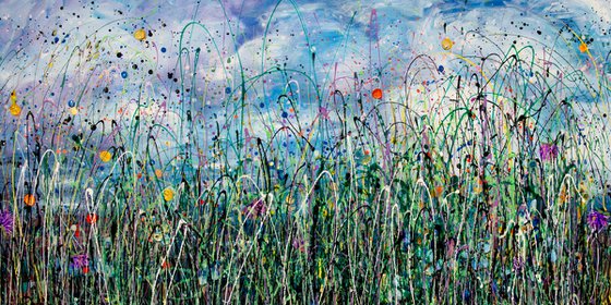 Tall Grass Against the Sky Abstract Meadow Painting 32" X 16" X 1.5"