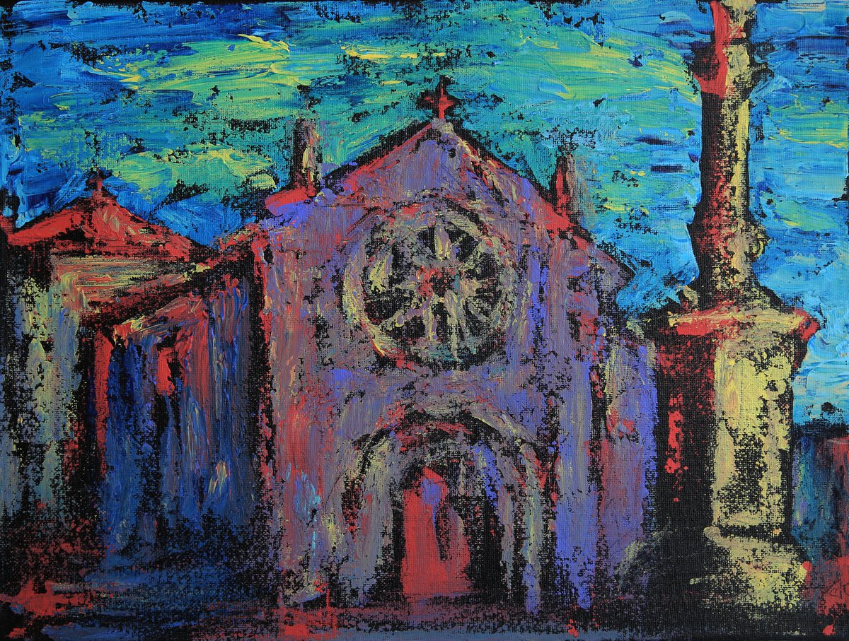 Impressionistic Cityscapes Acrylic Painting By Denys Kuvaiev, 16 X 12, St. Peter The Apostle Church In Avila Spain, Artfinder