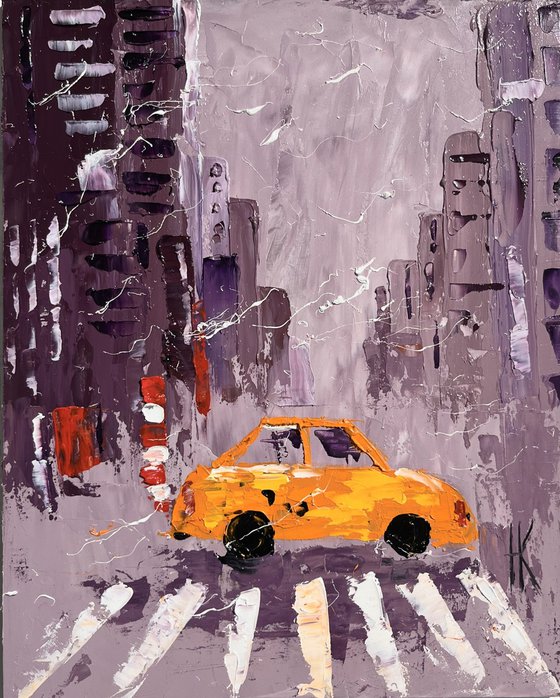 New York Taxi original oil impasto painting