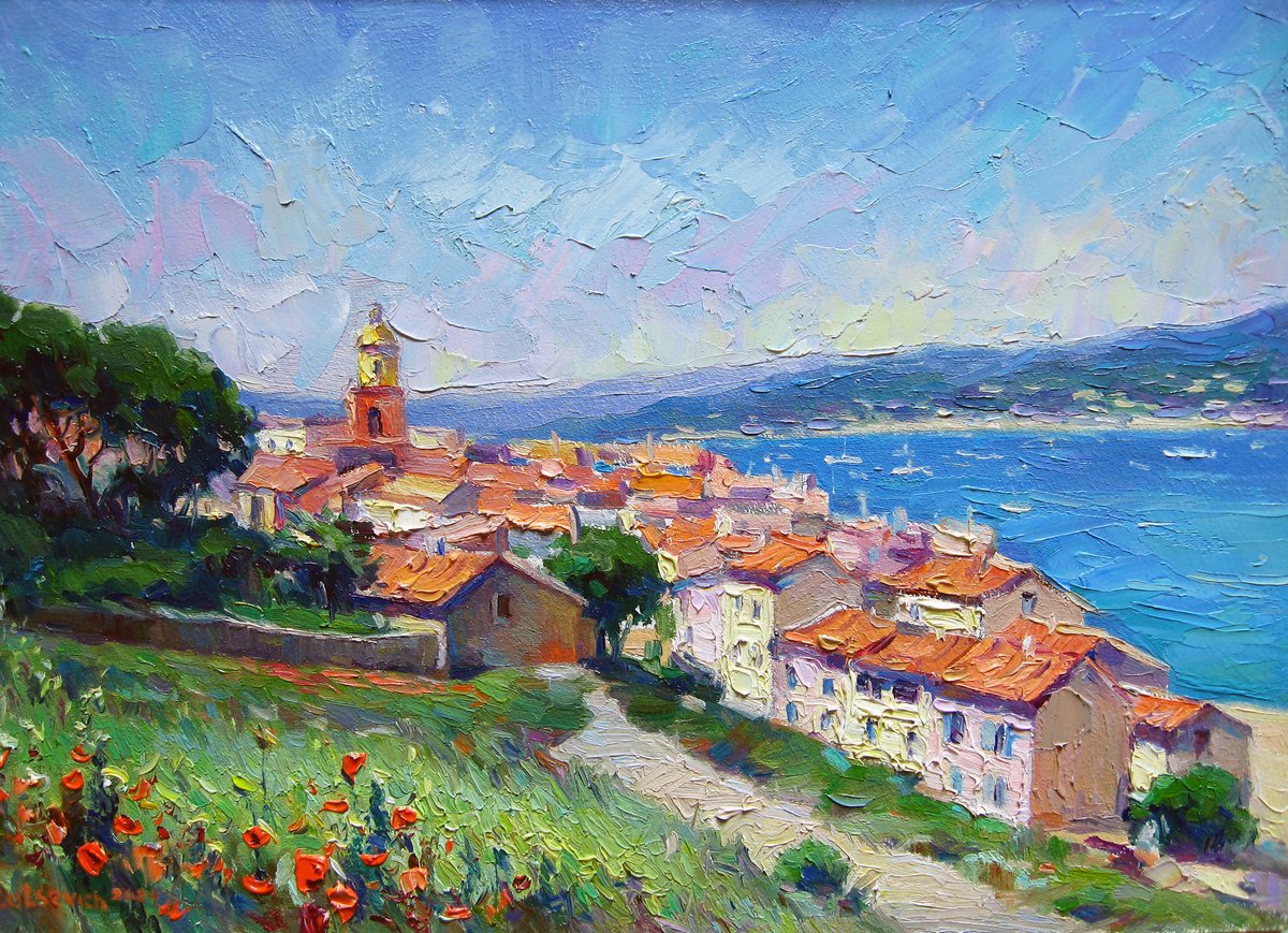 Impressionistic Landscape Oil Painting By Vladimir Lutsevich, 14 X 10", Saint Tropez Landscape, Original Artwork