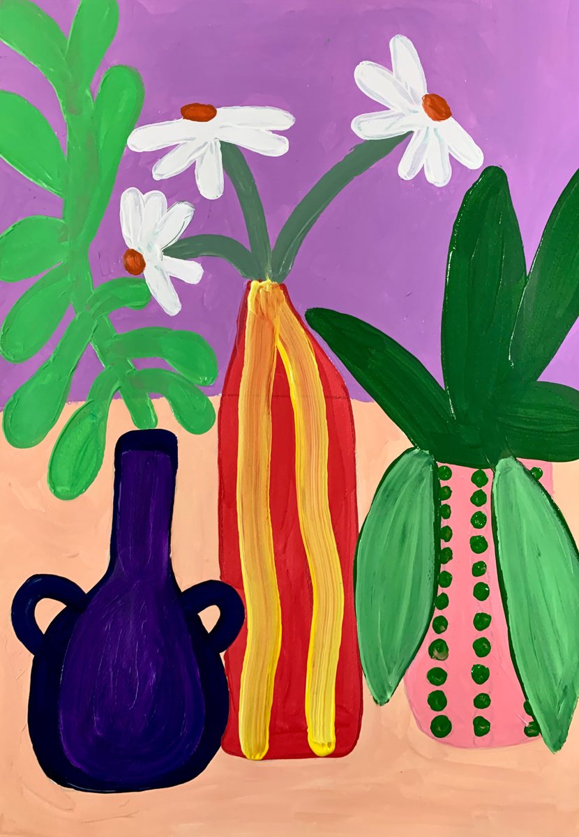 Urban And Pop Botanical Acrylic Painting By Aurora Camaiani, 14 X 20, Set Of Plants, Original Artwork