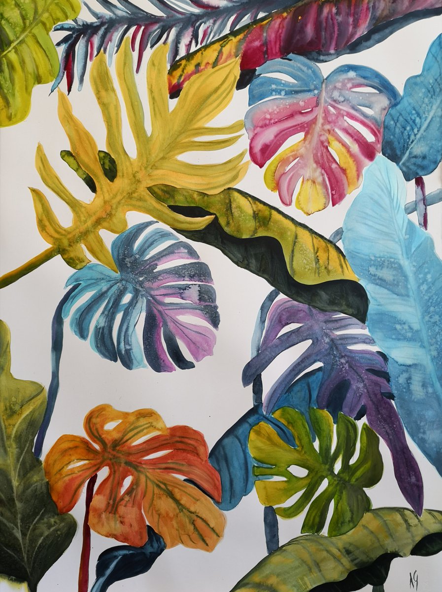 Illustrative Botanical Watercolour By Aneta Gajos, 22 X 30, Jungle, Original Artwork