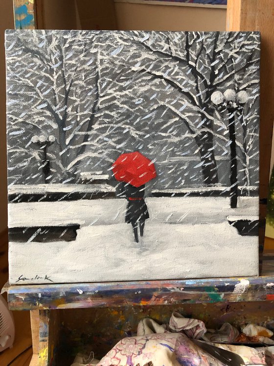 Lady with red umbrella