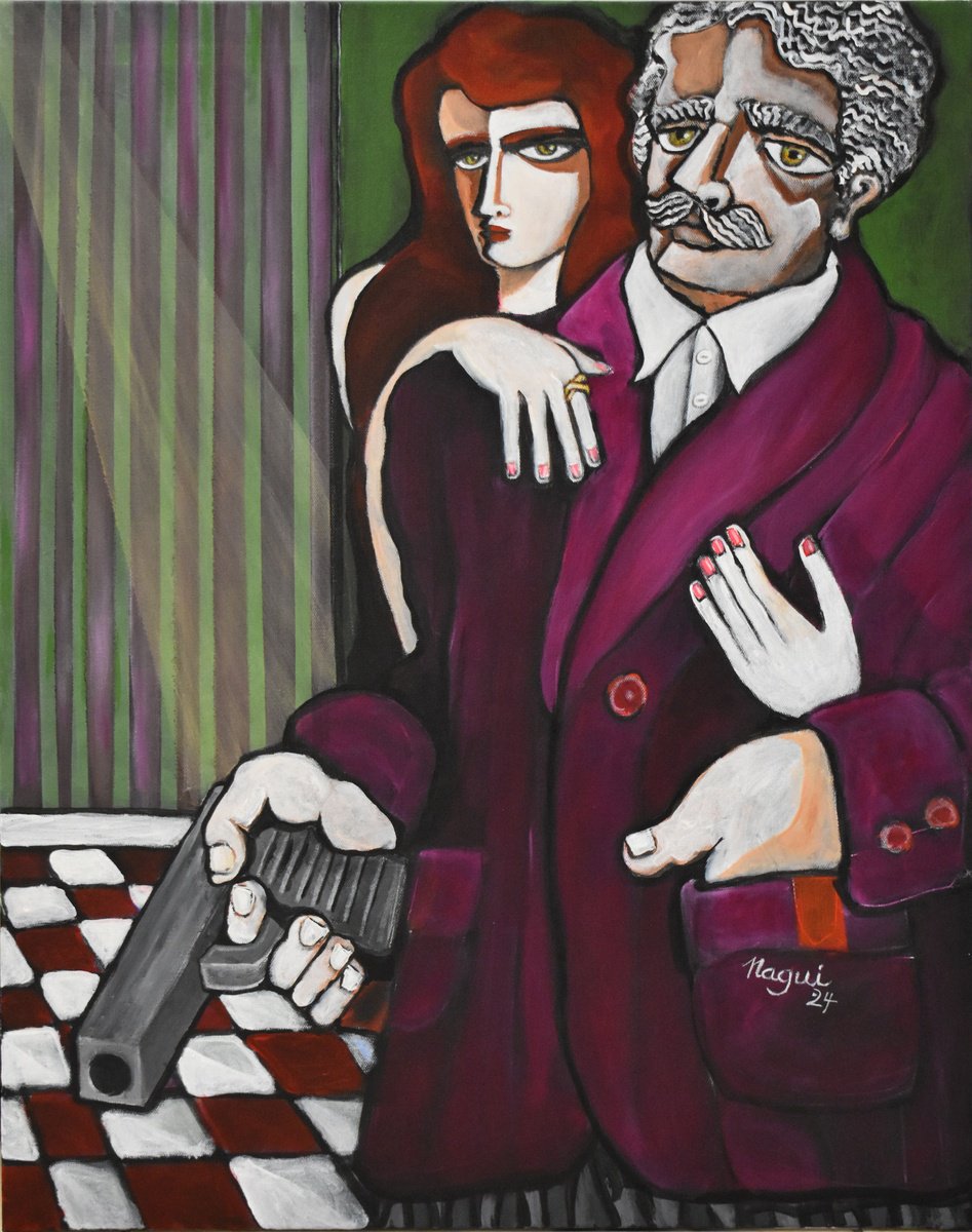 Expressive Portrait Acrylic Painting By Nagui, 24 X 30", T H R I L L E R, Original Artwork