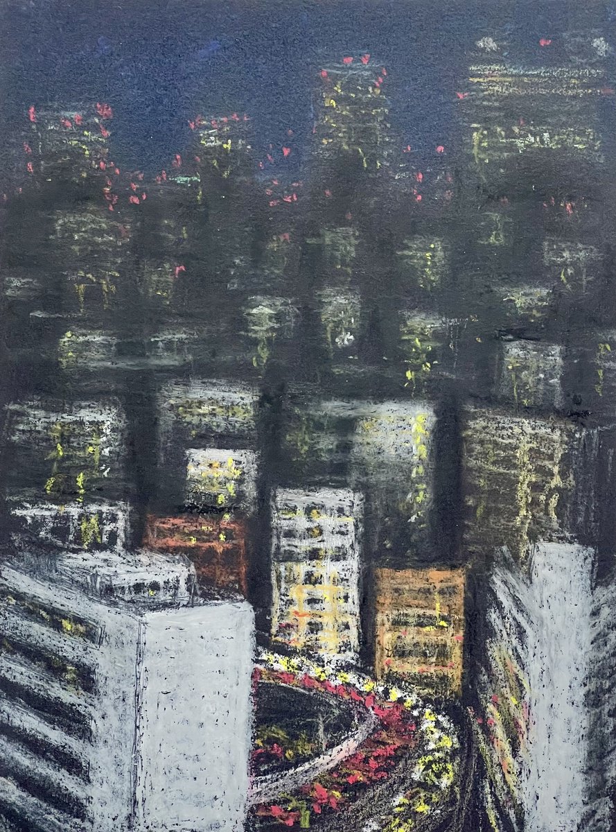 Impressionistic Cityscapes Pastel Drawing By David Lloyd, 6 X 8, Tokyo Nights, Original Artwork