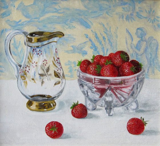 Glass jug and Strawberries