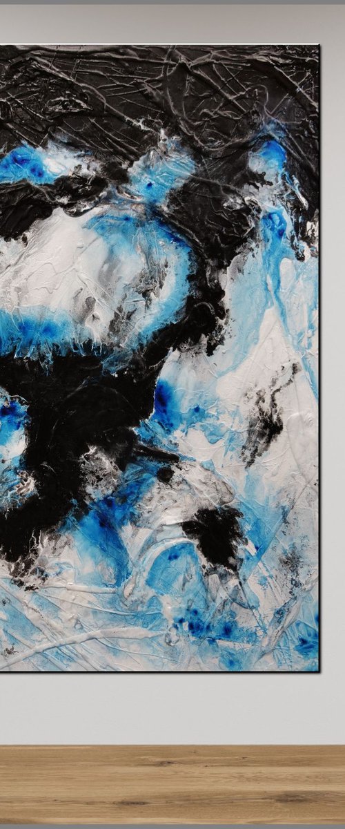 Stormy Reach 140cm x 180cm Blue Black Abstract Art by Franko