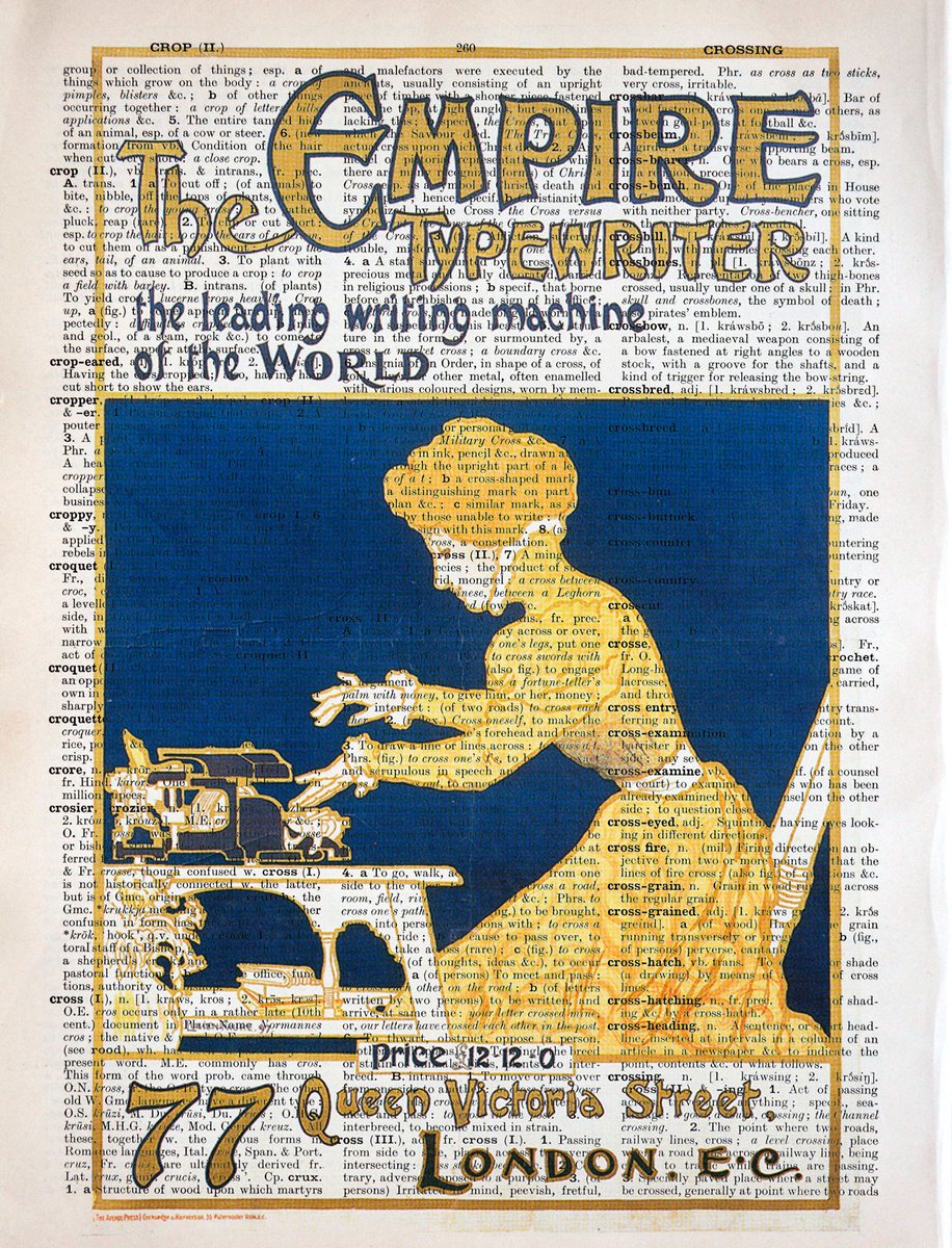 The Empire Typewriter - Collage Art Print on Large Real English Dictionary Vintage Book Pa... by Jakub DK - JAKUB D KRZEWNIAK