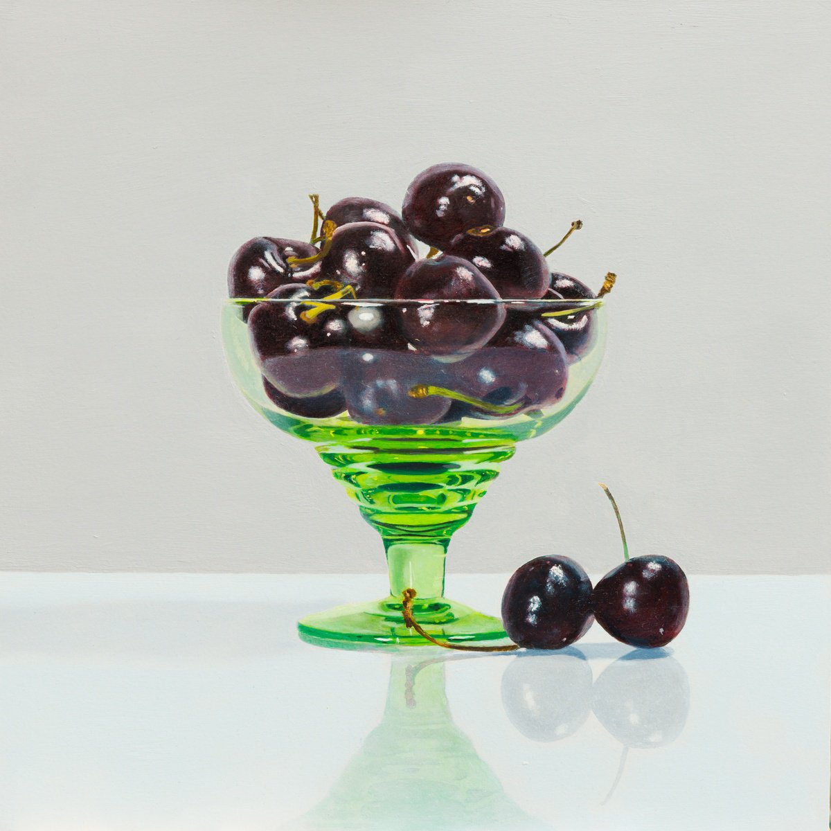 Photorealistic Botanical Oil Painting By Christopher Witchall, 12 X 12, Black Cherries, Original Artwork