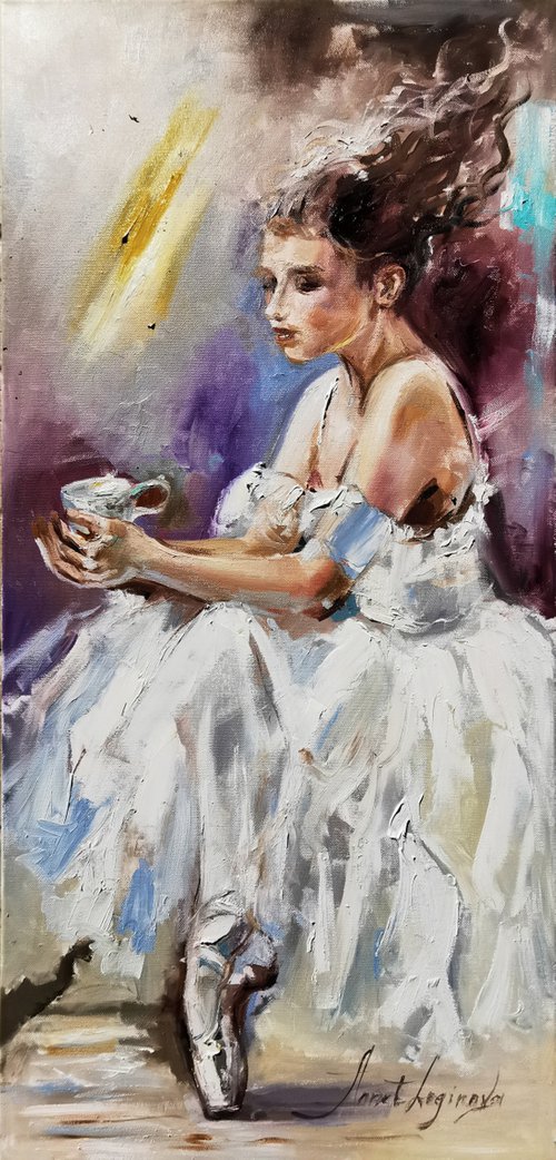 Dancing lady artwork. Ballerina in white dress by Annet Loginova