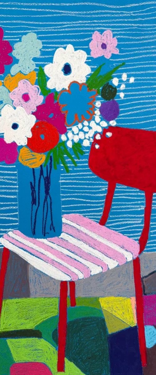 Flowers Dreaming on a Red Chair by Sasha Robinson