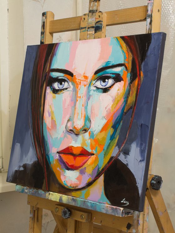"Confidence", a fantasy woman palette knife portrait from "colorful emotions" collection