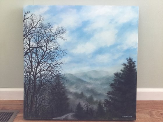 Blue Ridge Morning Mists - oil 23.75X23.75 inch canvas (SOLD)