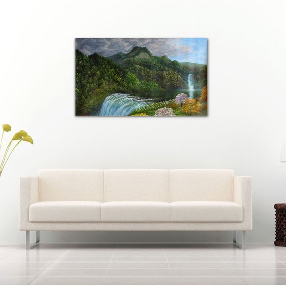 Mountain Waterfall Landscape Painting