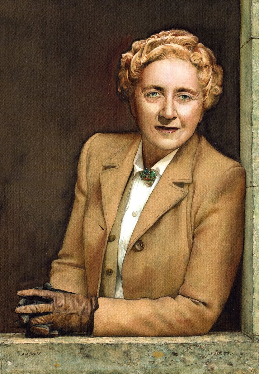 Photorealistic Portrait Watercolour By Reme Jr., 13 X 19", Agatha Christie, Original Artwork