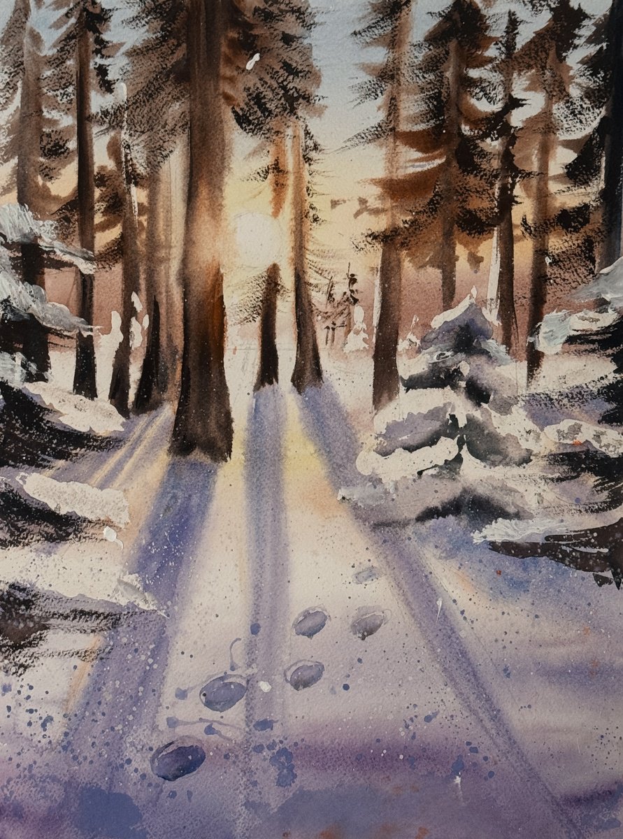 Impressionistic Watercolour , Winter Forest By Irina Ponna, 11 X 15, Artwork For Sale On Artfinder