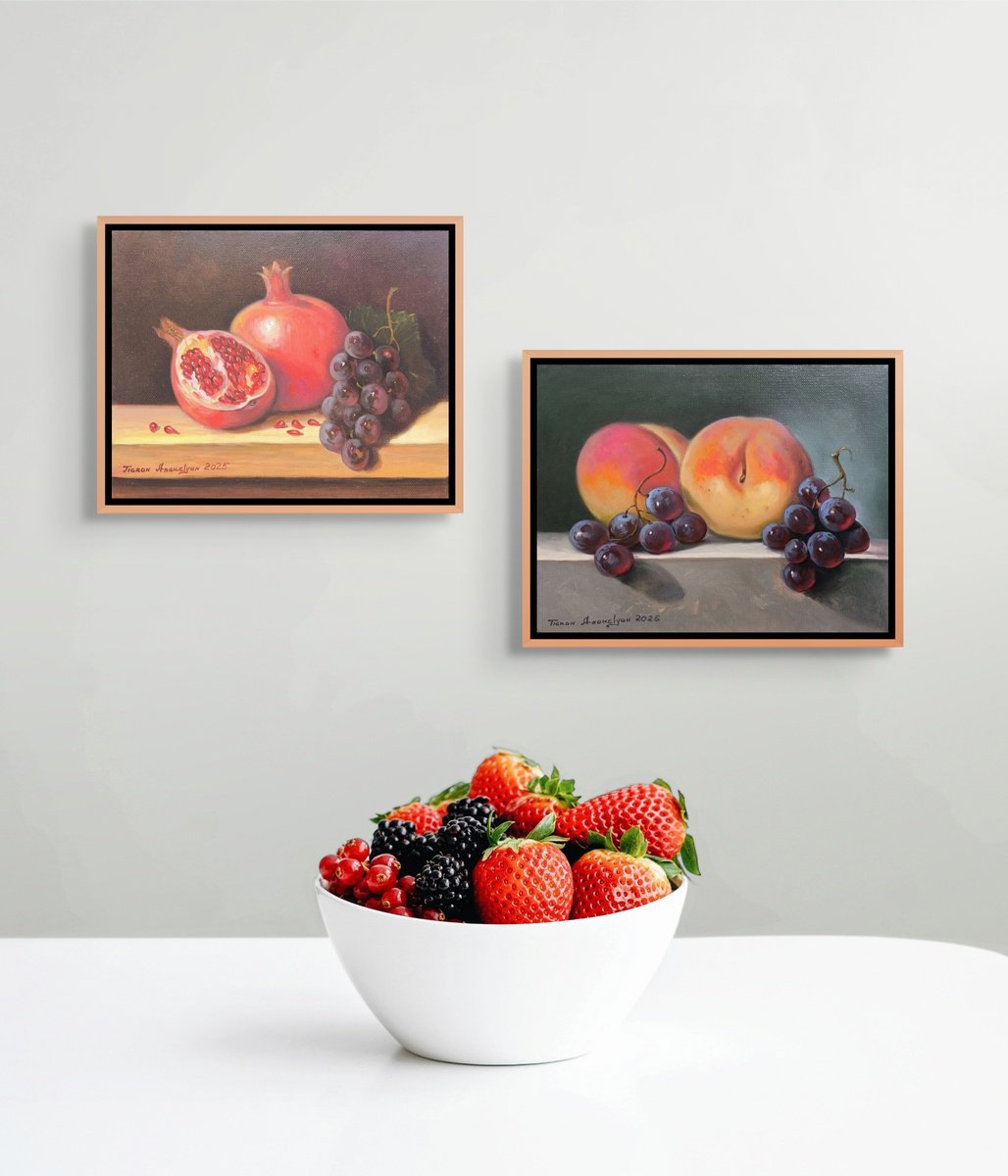 Photorealistic Still Life Oil Painting By Tigran Araqelyan, 24 X 9", Fruits Of Armenia, Original Artwork