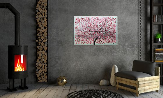 Love Tree -  acrylic abstract painting cherry blossoms nature painting framed canvas wall art