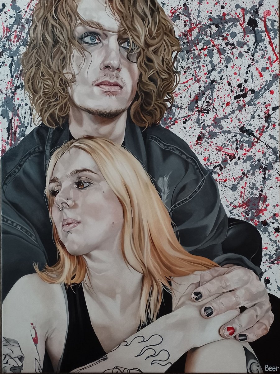 Expressive Portrait Oil Painting By Jo Beer, 24 X 31, You, Me And A Pollock Vibe, Original Artwork